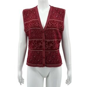 Vintage Susan Bristol Sweater Vest Womens Small Red Hand Embroidered Cottagecore